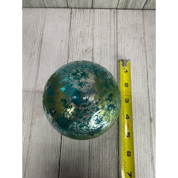 Vtg Glass Decorative Blue and Golden Balls Ornamental Holiday Decor 4" DIA Set 2 - Picture 7 of 8